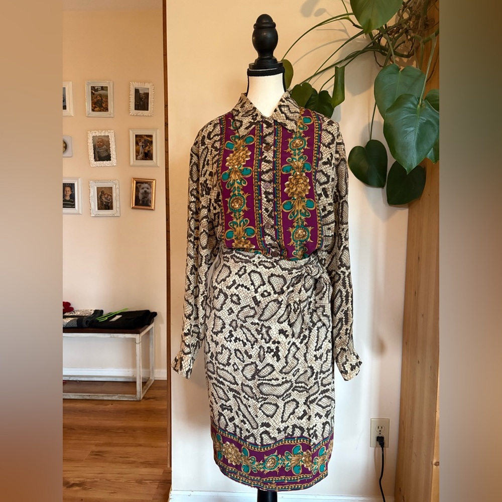 Vintage 100% Silk Skirt and Blouse Set